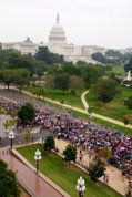 The Marchers mass in front of the Frances Perkins Building